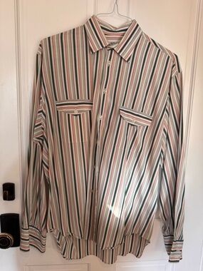 Turnbull & Asser Cream Shirt with Green Stripes